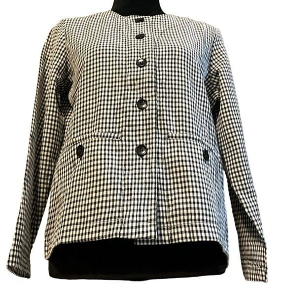 Norm Thompson Womens Blazer Black White Check Button Up Long Sleeve Sz XS - Picture 2 of 16